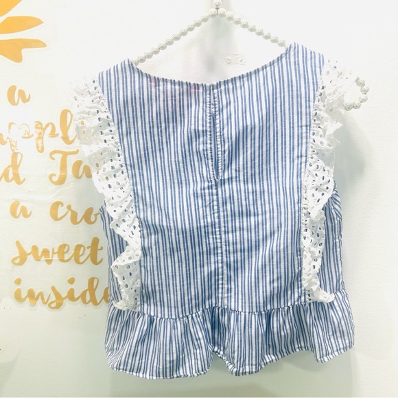 LILLY PULITZER Ellis Peplum Blue Stripe Eyelet Ruffle Sleeveless Top Blo… - Picture 8 of 13